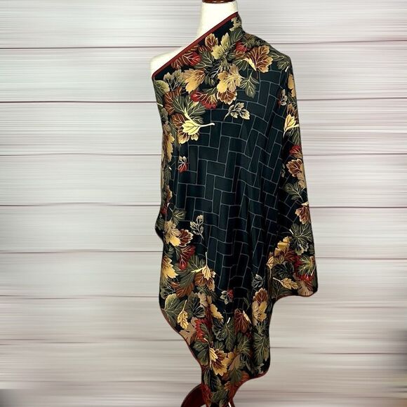 Boston Museum of Fine Arts Silk Scarf Black with Colorful Fall Leaves Print - Picture 6 of 13